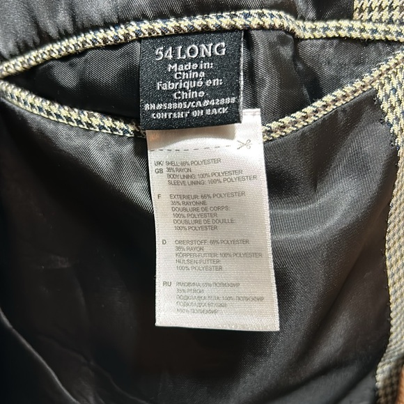 Men’s sport coat, 54 long, black, tan, navy pattern - Picture 6 of 12
